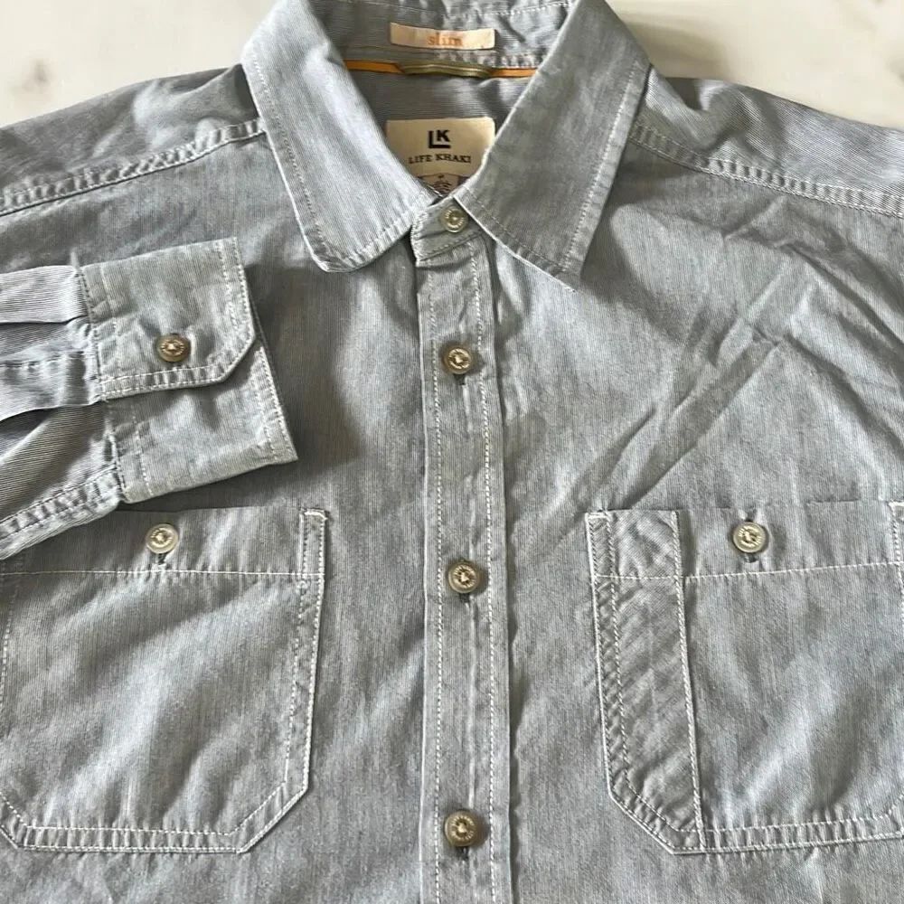 Life Khaki Slim Fit Double Pocket Button Front Shirt Mens M